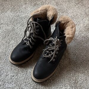 Steve Madden Black and Tan Fur-Trimmed Boots